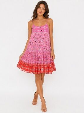 Juliet Dunn London Pink Paisley  Tiered Moni Dress -Resort Vacation Cover-Up sz1